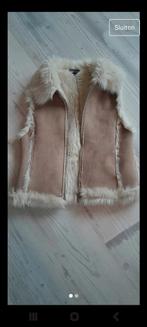 Suedine gilet met bont Zara, Kleding | Dames, Bodywarmers, Ophalen of Verzenden, Bruin, Zo goed als nieuw