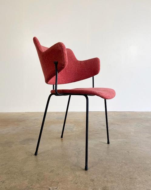 Vintage W.H. Gispen 205 stoel voor Kembo orginele staat, Huis en Inrichting, Stoelen, Gebruikt, Eén, Metaal, Stof, Rood, Ophalen