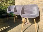 Set van 5 grijze velours stoelen met houten poten, Huis en Inrichting, Stoelen, Ophalen, Modern fluweel, Hout, Zo goed als nieuw