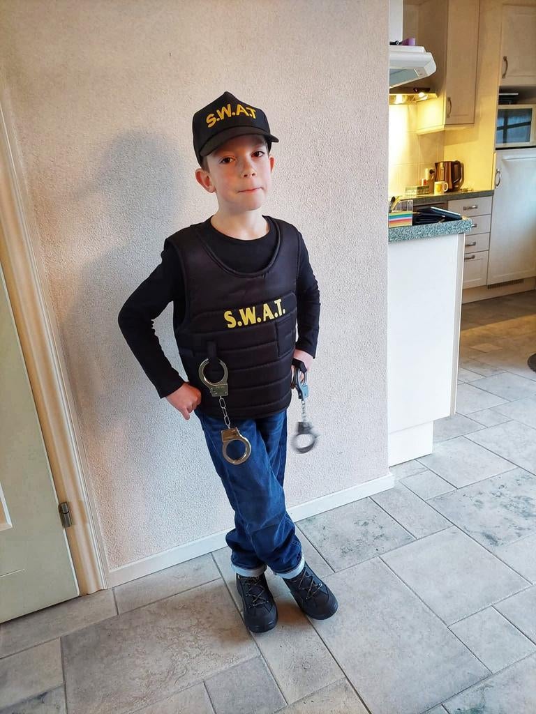 Stoere S.W.A.T.- outfit voor carnaval, Ophalen of Verzenden, Zo goed als nieuw, 146 t/m 152, Jongen
