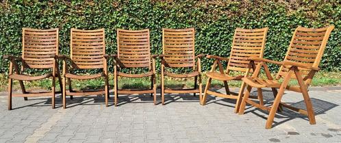 4 + 2 Hartman Prestige teakhouten standenstoelen, inklapbaar, Tuin en Terras, Tuinstoelen, Gebruikt, Teakhout, Inklapbaar, Verstelbaar