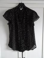 Leuke zwarte blouse blokjes korte mouw H&M mt 40 plooitjes, Maat 38/40 (M), H&M, Zwart, Ophalen of Verzenden