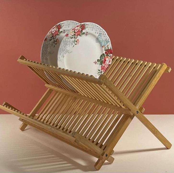 Bamboe afdruiprek 2-laags in nieuwstaat en opvouwbaar, Huis en Inrichting, Keuken | Keukenbenodigdheden, Zo goed als nieuw, Ophalen of Verzenden