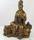 Sierlijk standbeeld Quan Yin zittend op draak - Gilt bronze, Ophalen of Verzenden, Zo goed als nieuw