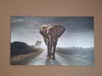 Schilderij wandelende olifant van Reinders 70×118, Ophalen, 50 tot 75 cm, 100 tot 125 cm, Print