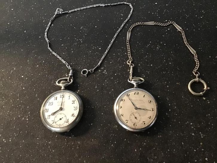 2 Antieke zakhorloge’s + ketting Junghans Chronometre Suisse, Sieraden, Tassen en Uiterlijk, Horloges | Antiek, Overige merken