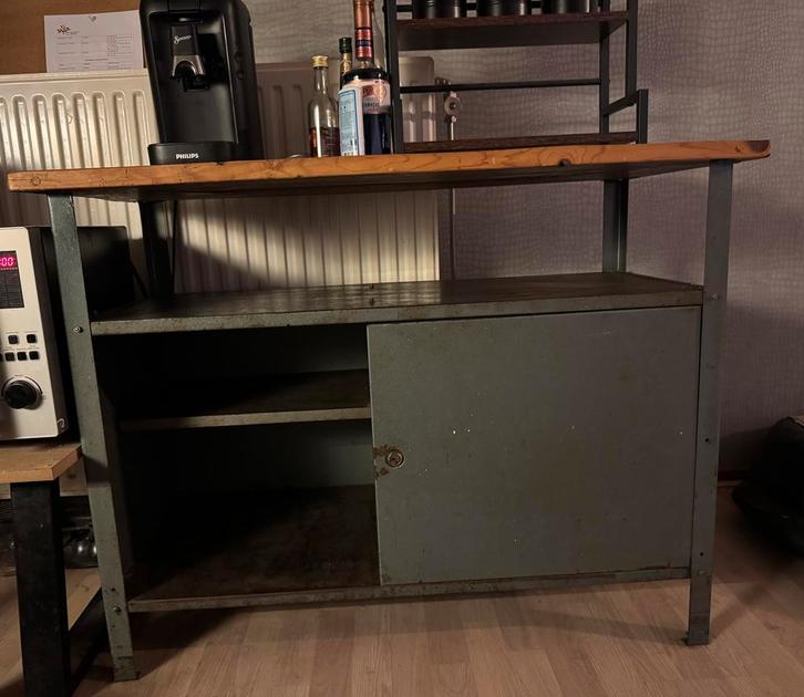 Vintage Werkbank met Hardhouten Blad, Doe-het-zelf en Verbouw, Werkbanken, 70 tot 120 cm, Ophalen