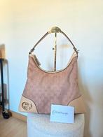 Authentieke Gucci schoudertas hobo in roze signature print, Ophalen of Verzenden, Roze, Schoudertasje
