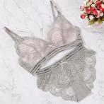 Grijze doorzichtige BH en slip (sexy lingerie setje dames), Kleding | Dames, Ondergoed en Lingerie, Verzenden, Grijs, Setje