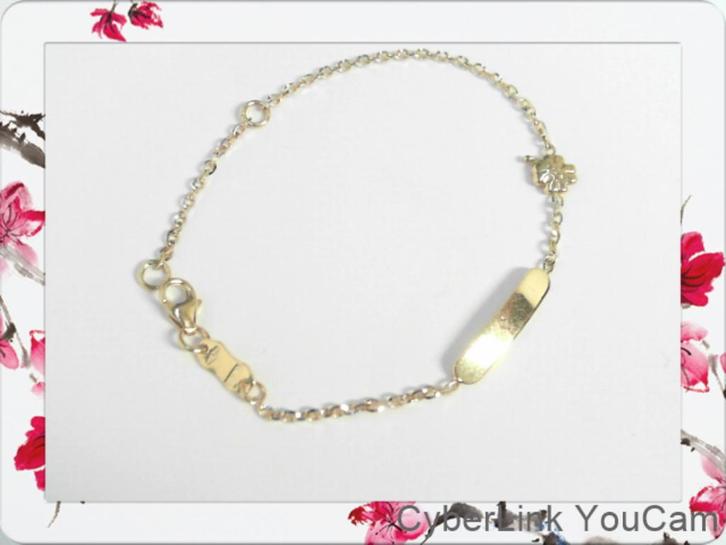 16552 Nieuw! 18k gouden kinderarmbandje met klavertje vier, Sieraden, Tassen en Uiterlijk, Armbanden, Nieuw, Goud, Goud, Ophalen of Verzenden