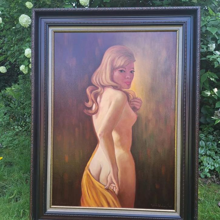 Vintage olieverf vrouwelijk naakt Hub van Winkel 1 METER 20, Antiek en Kunst, Kunst | Schilderijen | Klassiek, Ophalen