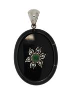 Grote antieke 14k gouden foto hanger bloem onyx smaragd