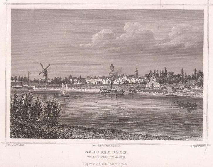 Schoonhoven van de rivierzijde gezien Staalgravure 1858, Antiek en Kunst, Kunst | Etsen en Gravures, Ophalen of Verzenden