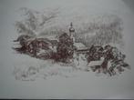 Tekening van Lermoos Oostenrijk. Getekend Prof. E. Gitterle, Ophalen of Verzenden
