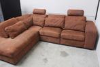 Cognac suede montel Hoekbank - GEREINIGD!!!, Ophalen, Gebruikt, Hoekbank, Vierpersoons of meer