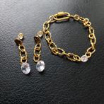 setje oorbellen + armband staal verguld18K zirkoon, Met kristal, Overige materialen, Hangers, Nieuw