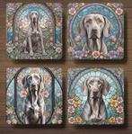 Weimaraner Glas in Lood onderzetters met houder, Ophalen of Verzenden, Nieuw, Glas of Kopje