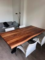 Massief houten eettafel / blad+poot - 200x100 - stalen poot, Teakhout, 200 cm of meer, Zo goed als nieuw, Vijf personen of meer