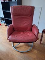 Rode leren draaistoel, Huis en Inrichting, Fauteuils, Ophalen, Gebruikt, Minder dan 75 cm, Metaal