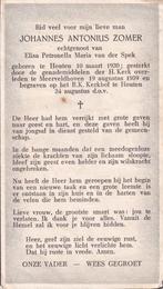 Zomer Johannes 1930 Houten 1959 Meerveldhoven, Ophalen of Verzenden, Bidprentje