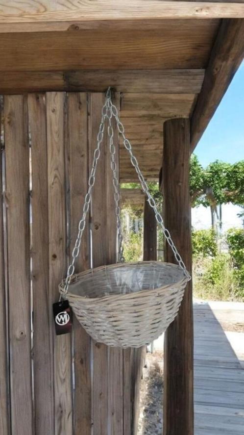 Grijze Hangmand [Rietenmand] - Ø25 cm - MEER OP VOORRAAD, Tuin en Terras, Bloembakken en Plantenbakken, Nieuw, Overige materialen