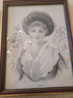 Vintage houten lijstje met prent foto 1 en 2