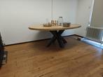 Houten tafel met stalen matrix poot, Huis en Inrichting, Tafels | Eettafels, 200 cm of meer, Rechthoekig, Ophalen of Verzenden
