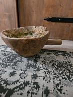 Oude houten vijzel schaal sober stoere landelijk, Huis en Inrichting, Ophalen of Verzenden, Zo goed als nieuw, Rond, Hout