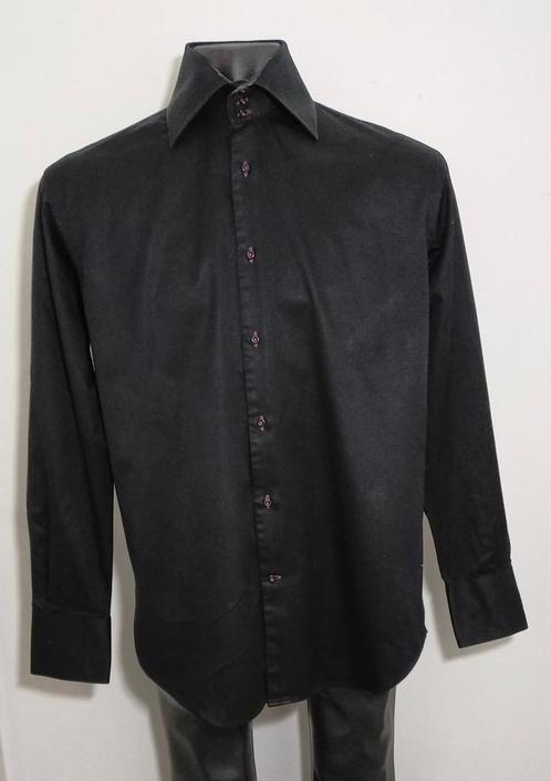 Zwart overhemd met contraststof van Circle of Gentlemen, Kleding | Heren, Overhemden, Gedragen, Halswijdte 43/44 (XL), Zwart, Verzenden