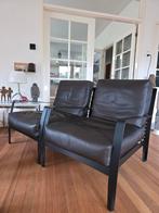 Twee Minotti fauteuils bruin leer - Zeer goede staat, Huis en Inrichting, Fauteuils, Ophalen, 75 tot 100 cm, Zo goed als nieuw