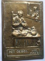 Mooi Koper Wandplaatje naar schilderij Nic Maes " Het gebed", Antiek en Kunst, Ophalen of Verzenden, Koper