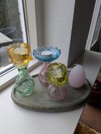 Stenen blad met glazen kaarsenhouders, Huis en Inrichting, Woonaccessoires | Kandelaars en Kaarsen, Overige materialen, Overige kleuren