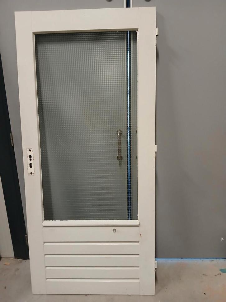 Vuren achterdeur, rechtsdraaiend, draadglas, Doe-het-zelf en Verbouw, Glas en Ramen, Gebruikt, Overige typen, 160 cm of meer, 80 tot 120 cm