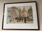 Anton Pieck ingelijste prent Enkhuizen, Antiek en Kunst, Ophalen of Verzenden