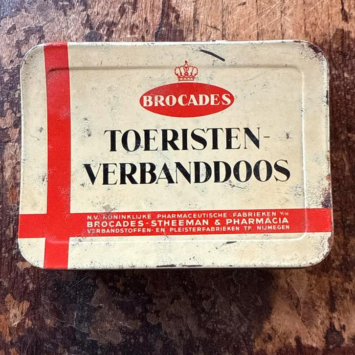 Vintage Brocades Toeristen Verbanddoos–Retro blik jaren50/60, Verzamelen, Blikken, Gebruikt, Overige, Overige merken, Ophalen of Verzenden