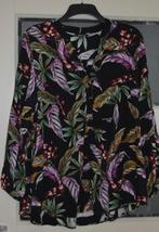 Blouse feestelijk gebloemd zwart-paars lange mouw viscose., Ophalen of Verzenden, Blouse of Tuniek, Zwart, Onbekend