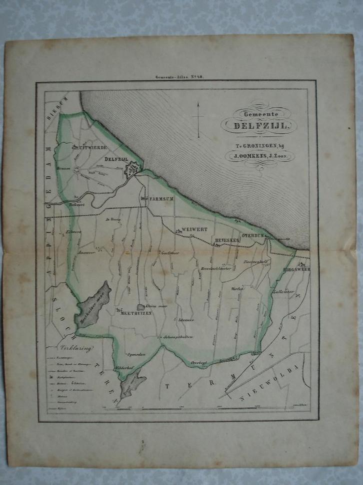 48 Delfzijl  Weiwert Fransum Uitwierde Borgsweer Litho 1862, Antiek en Kunst, Kunst | Litho's en Zeefdrukken, Ophalen of Verzenden