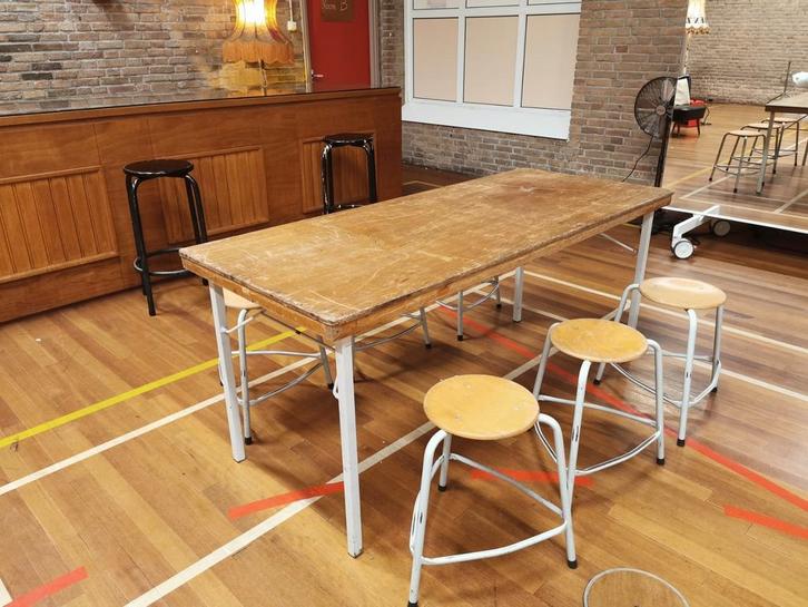 Vintage uitklapbare tekentafels hout/metaal, Huis en Inrichting, Tafels | Eettafels, Gebruikt, 50 tot 100 cm, 150 tot 200 cm, Rechthoekig