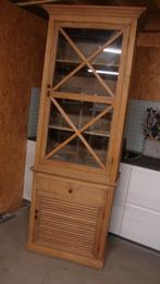 TEAKhouten kast (2 delig), Ophalen, 70 tot 120 cm, Glas, Zo goed als nieuw