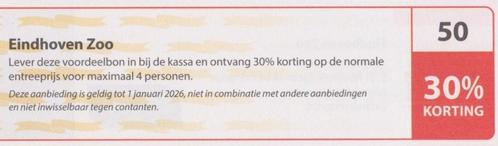 Eindhoven Zoo 30% korting. Postcodeloterij kortingsbon nr 50, Tickets en Kaartjes, Recreatie | Dierentuinen, Drie personen of meer