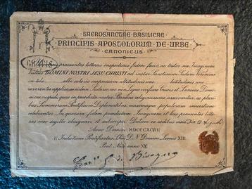 Reliekcertificaat uit 1898 beschikbaar voor biedingen