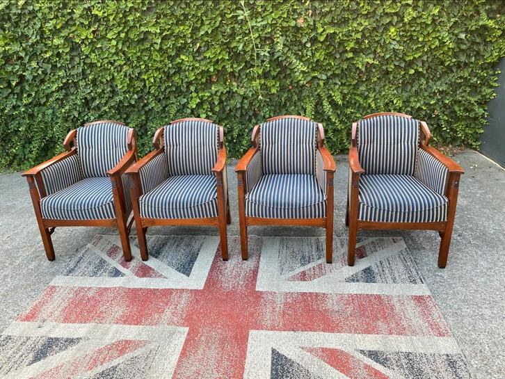 Schuitema Art Nouveau Jugendstil 4 x stoelen !!!, Huis en Inrichting, Stoelen, Gebruikt, Vier, Hout, Stof, Blauw, Ophalen