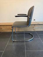 8 Gispen 413 stoelen , chroom, grijs leder, Huis en Inrichting, Stoelen, Design, Zo goed als nieuw, Metaal, Grijs
