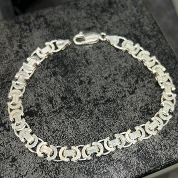 Zilveren armband platte koningsschakel 925 silver italy beschikbaar voor biedingen