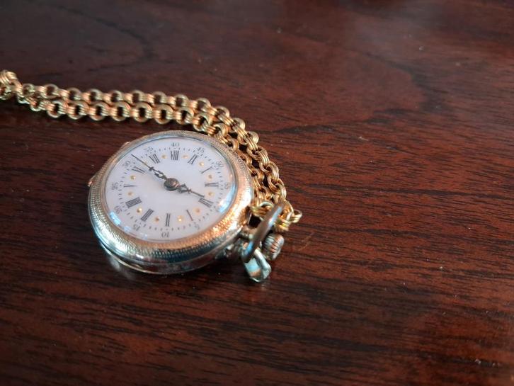 Antiek Zakhorloge met Ketting - Circa 30mm, Sieraden, Tassen en Uiterlijk, Horloges | Antiek, Zakhorloge, Overige merken, Overige materialen