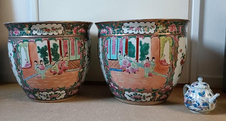 Grote Chinese porseleinen vazen China Chinees, Tuin en Terras, Bloempotten, Aardewerk, Rond, Ophalen