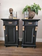 2 unieke hoge brocante nachtkastjes mat zwart, Ophalen, Minder dan 45 cm, Nieuw, 70 cm of meer