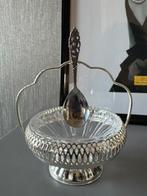 Suikerschaaltje in zilver en glas, met Sola lepeltje., Ophalen of Verzenden