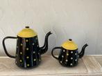 Vintage Emaille Koffie- en Theepot Set Zwart/Geel Stippen, Antiek en Kunst, Antiek | Emaille, Ophalen