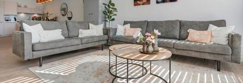 Antraciet Bankstel 4 & 2,5 zits + Hockers, Huis en Inrichting, Banken | Bankstellen, Gebruikt, Rechte bank, 250 tot 300 cm, Minder dan 75 cm